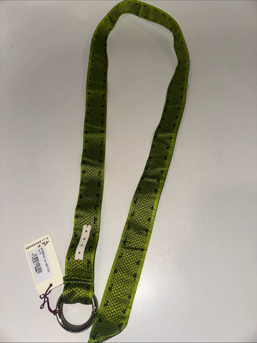 Roda Lime Green Snakeskin Print Fabric Belt with Silver Ring